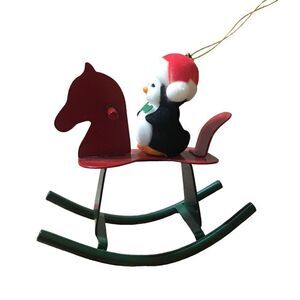 Vintage Jolly Penguin Rocking Horse Ornament